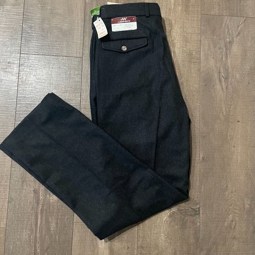 NWT Vintage John Weitz Men Wool Dress Pants Dark Gray 34W x 34L Made in USA 1970